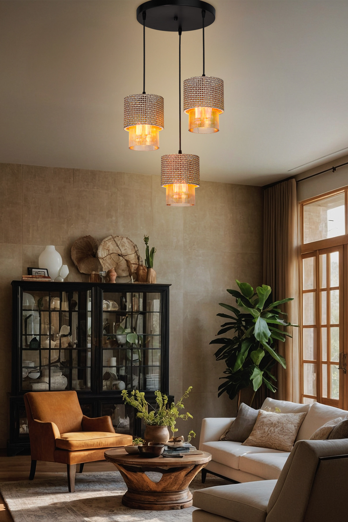 ASZ.1852 - Dalya Kahve Artı Desen Bal Cam Üçlü