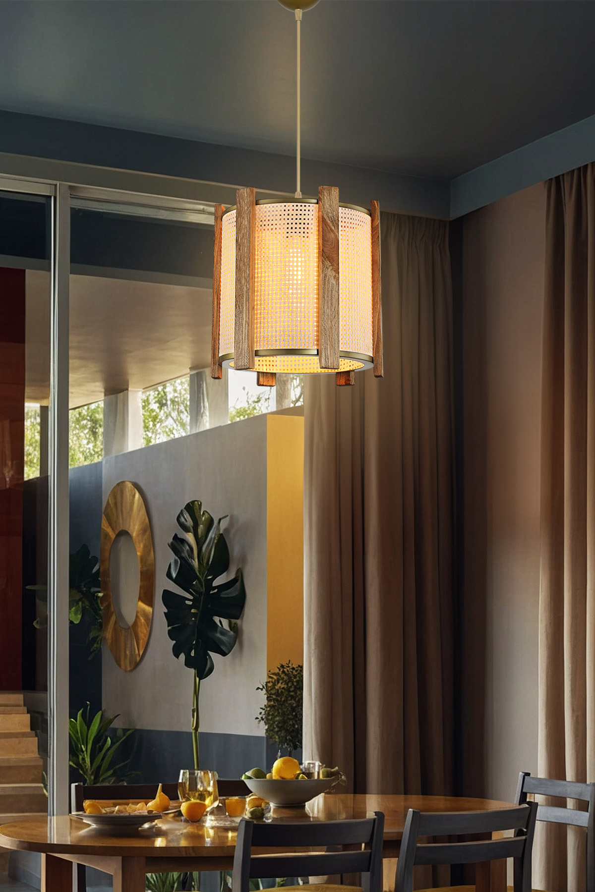 ASZ.1900 - Lidya Sarkıt Ahşap & Beyaz Hasır Desen Kumaş